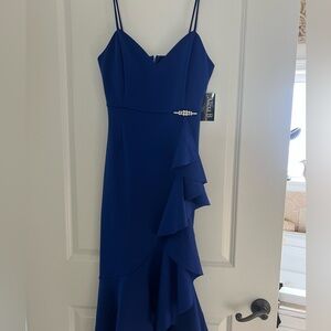 Elegant Asymmetrical Royal Blue Dress